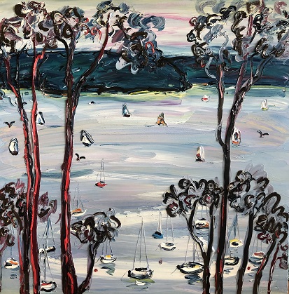 Silver Pittwater thru the Trees 120cm x 120cm