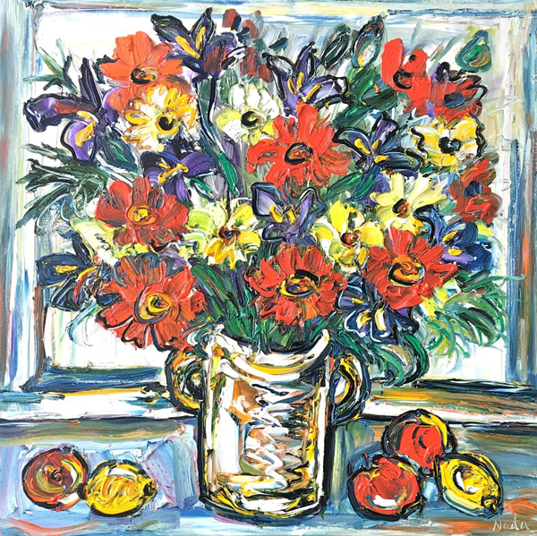 Irises and Gerberas 1m x 1m