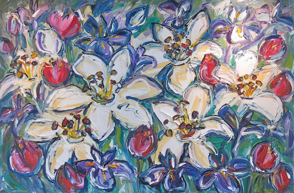 Lillies Irises and Tulips 1.5m x 1m